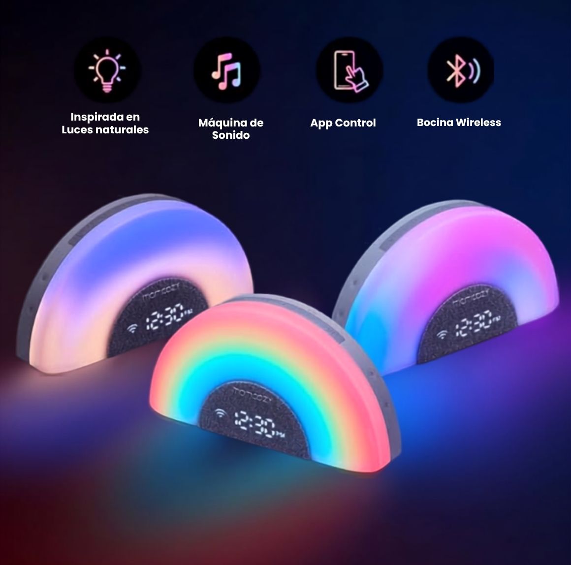 Máquina de Sonidos Inteligentes para Bebés DreamSync™Luz Arcoíris y Control por Aplicación