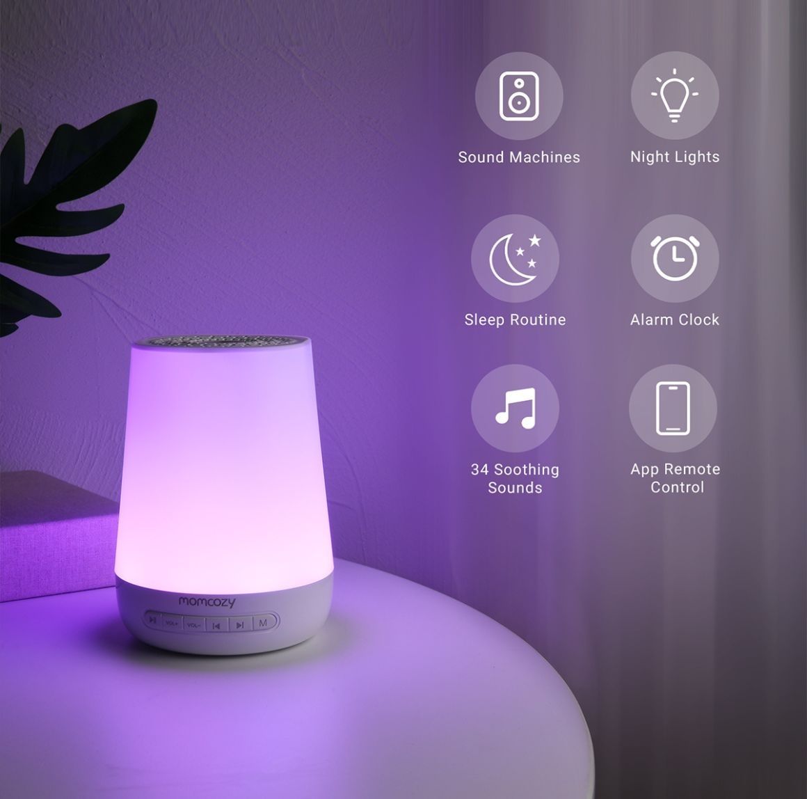 DreamSync™ – Máquina de Sonido para Bebé con Luz Nocturna, Ruido Blanco para Dormir, Entrenador de Sueño para Niños.